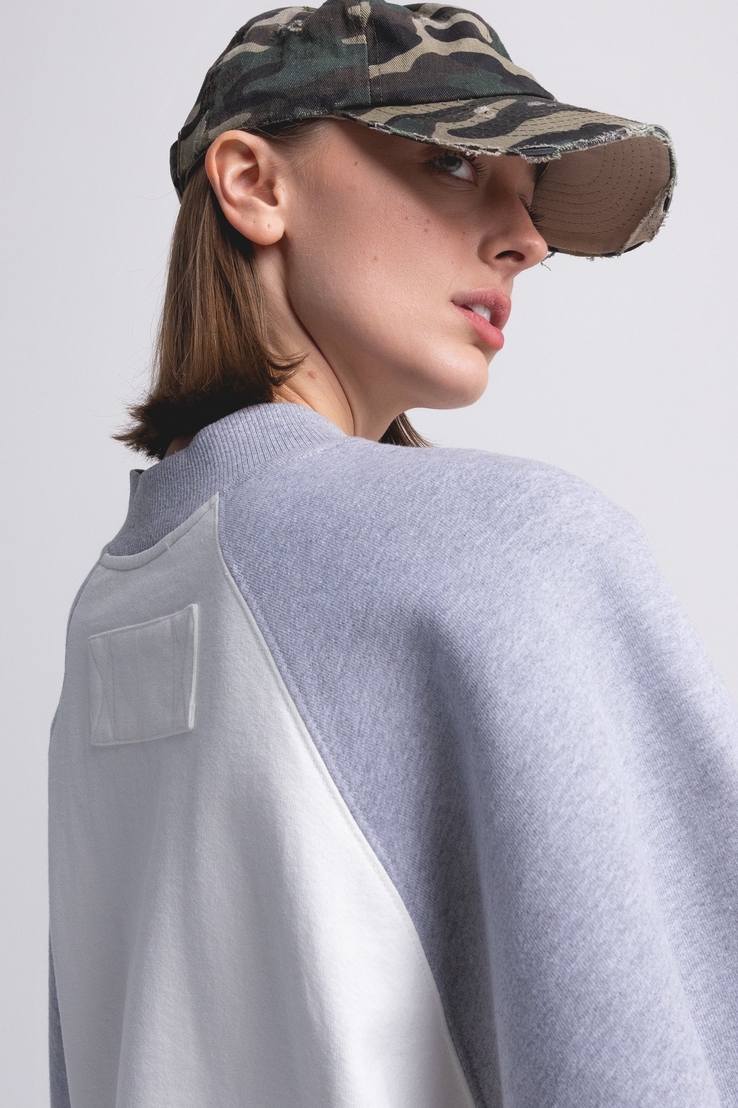RAGLAN SMOCK T-SHIRT : WHITE/HEATHER GRAY