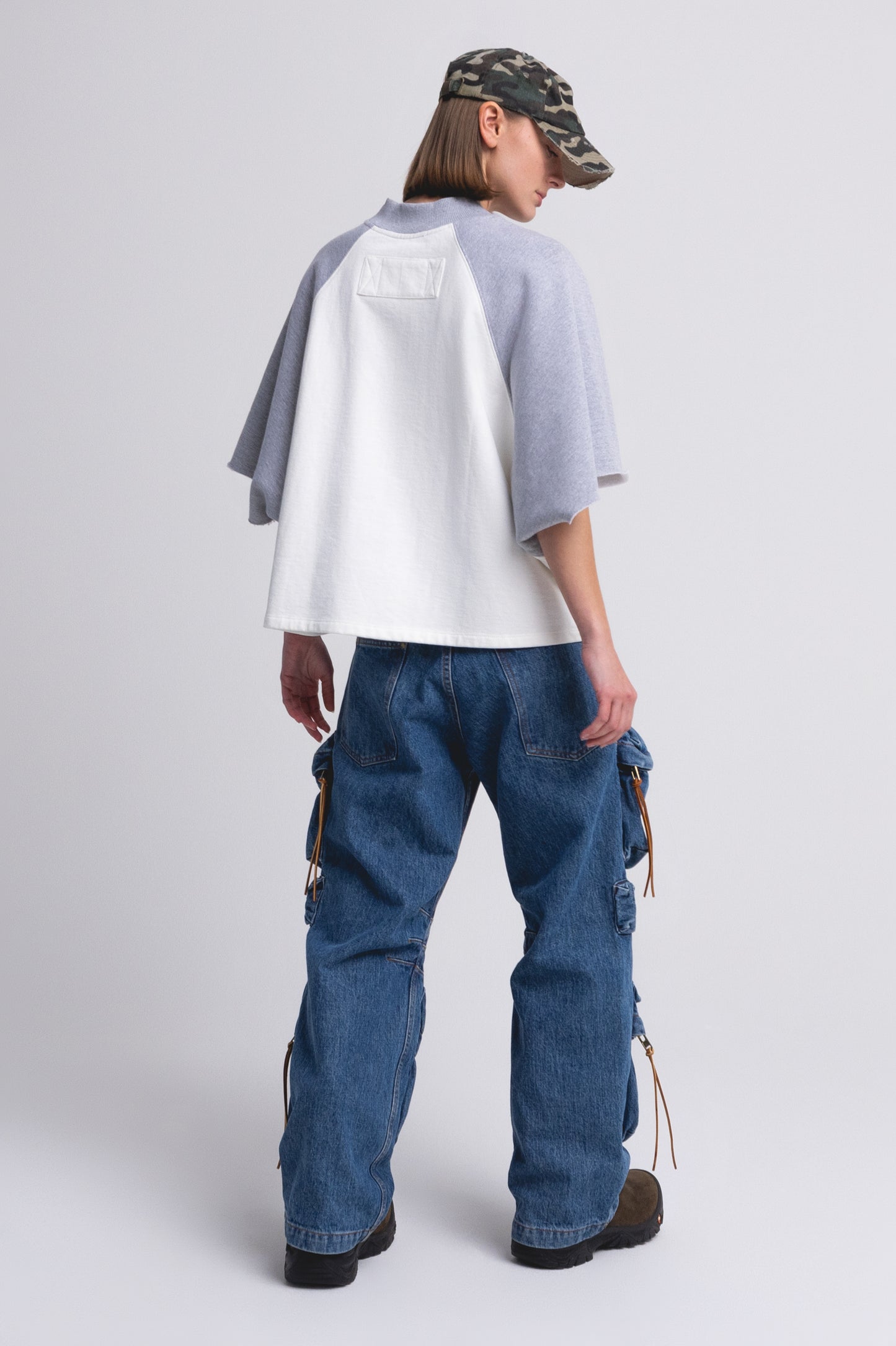 RAGLAN SMOCK T-SHIRT : WHITE/HEATHER GRAY