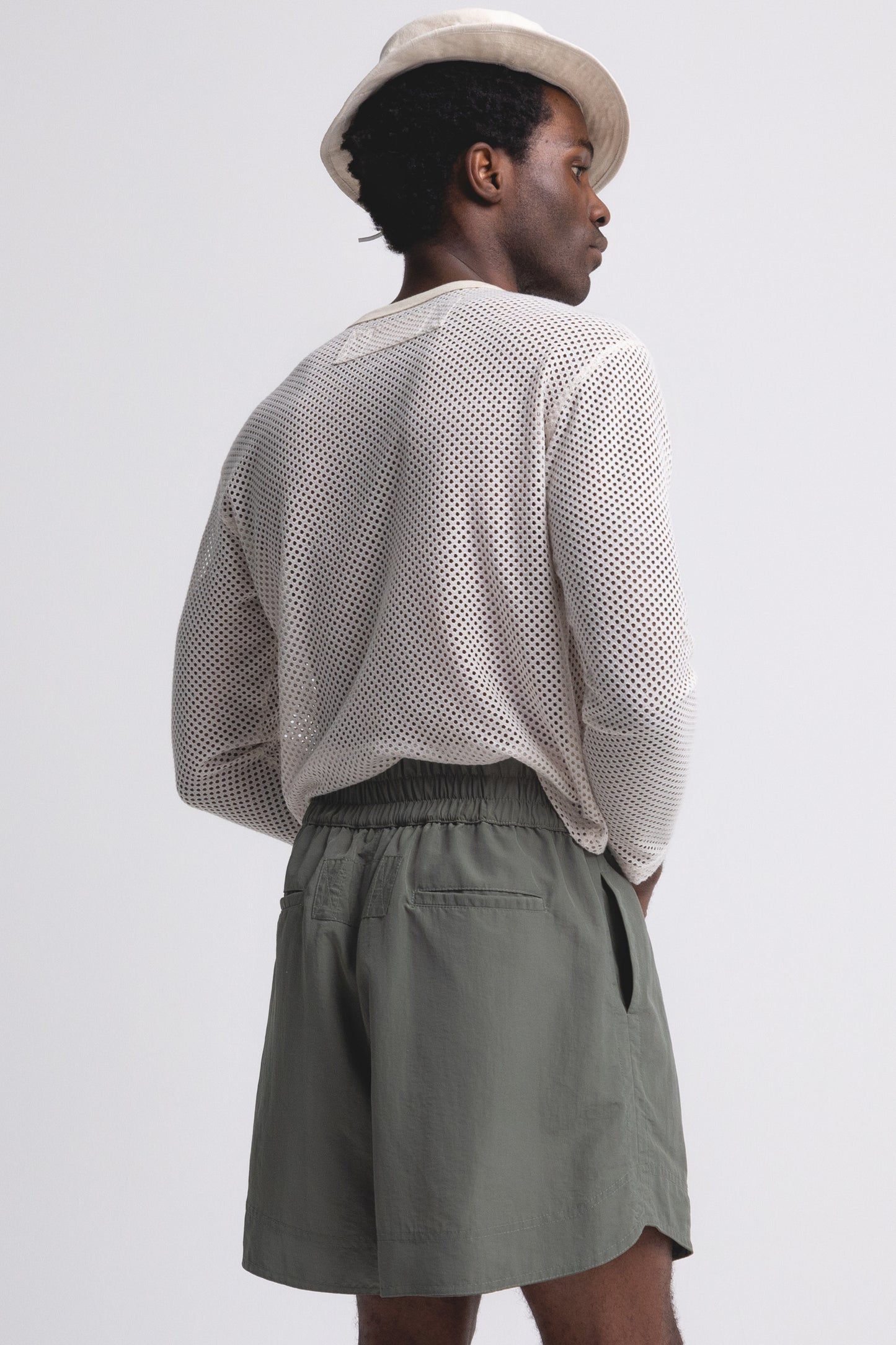 PLEATED TRACK SHORTS : SAGE