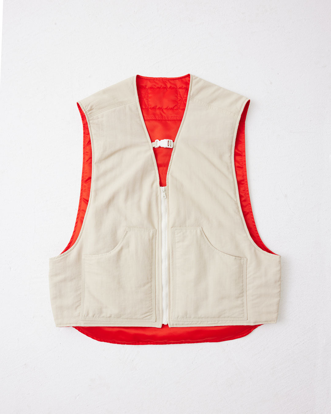 UTILITY PUFFER VEST : BONE/BLOOD ORANGE
