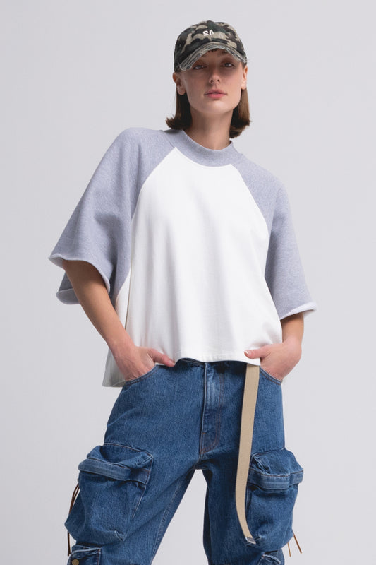 RAGLAN SMOCK T-SHIRT : WHITE/HEATHER GRAY