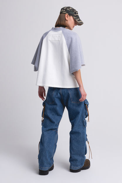 RAGLAN SMOCK T-SHIRT : WHITE/HEATHER GRAY