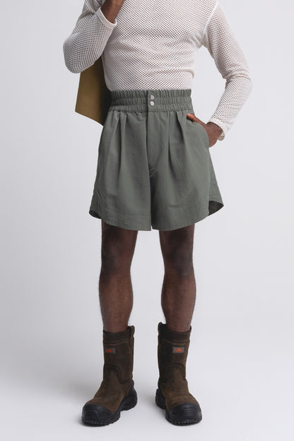 PLEATED TRACK SHORTS : SAGE