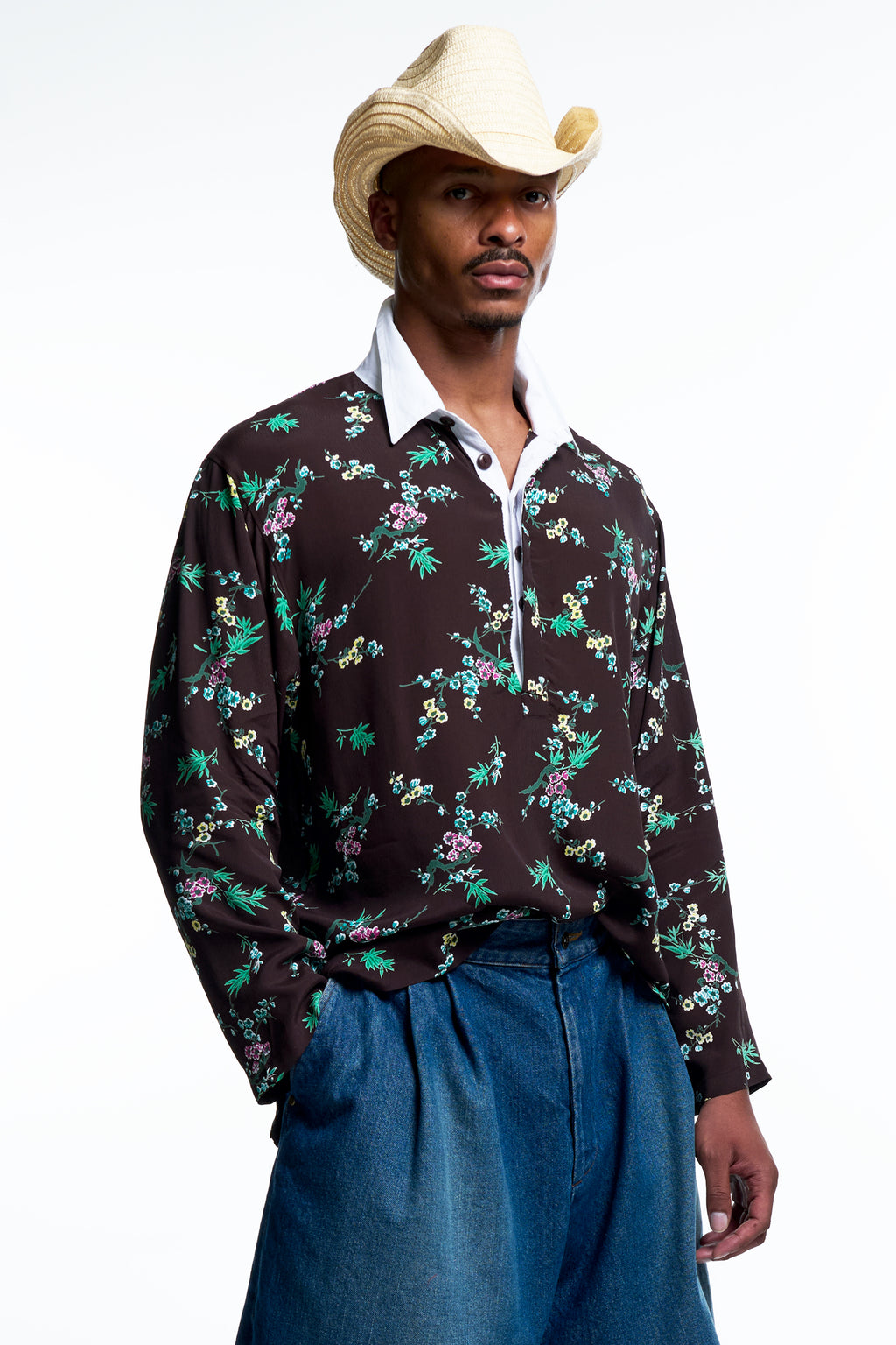 CAMP COLLAR RUGBY SHIRT : HAWAIIAN FLORAL