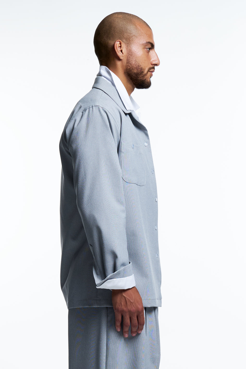 CAMP COLLAR SHIRT : GRAY SUITING