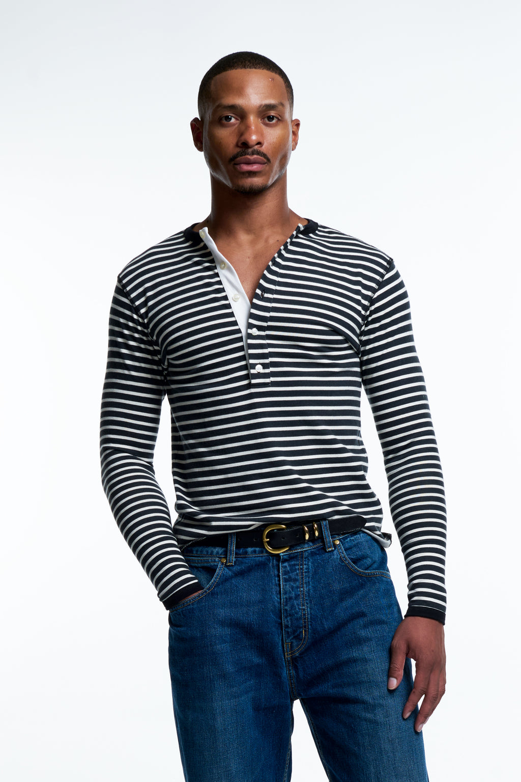 HALF HENLEY SHIRT : STRIPE