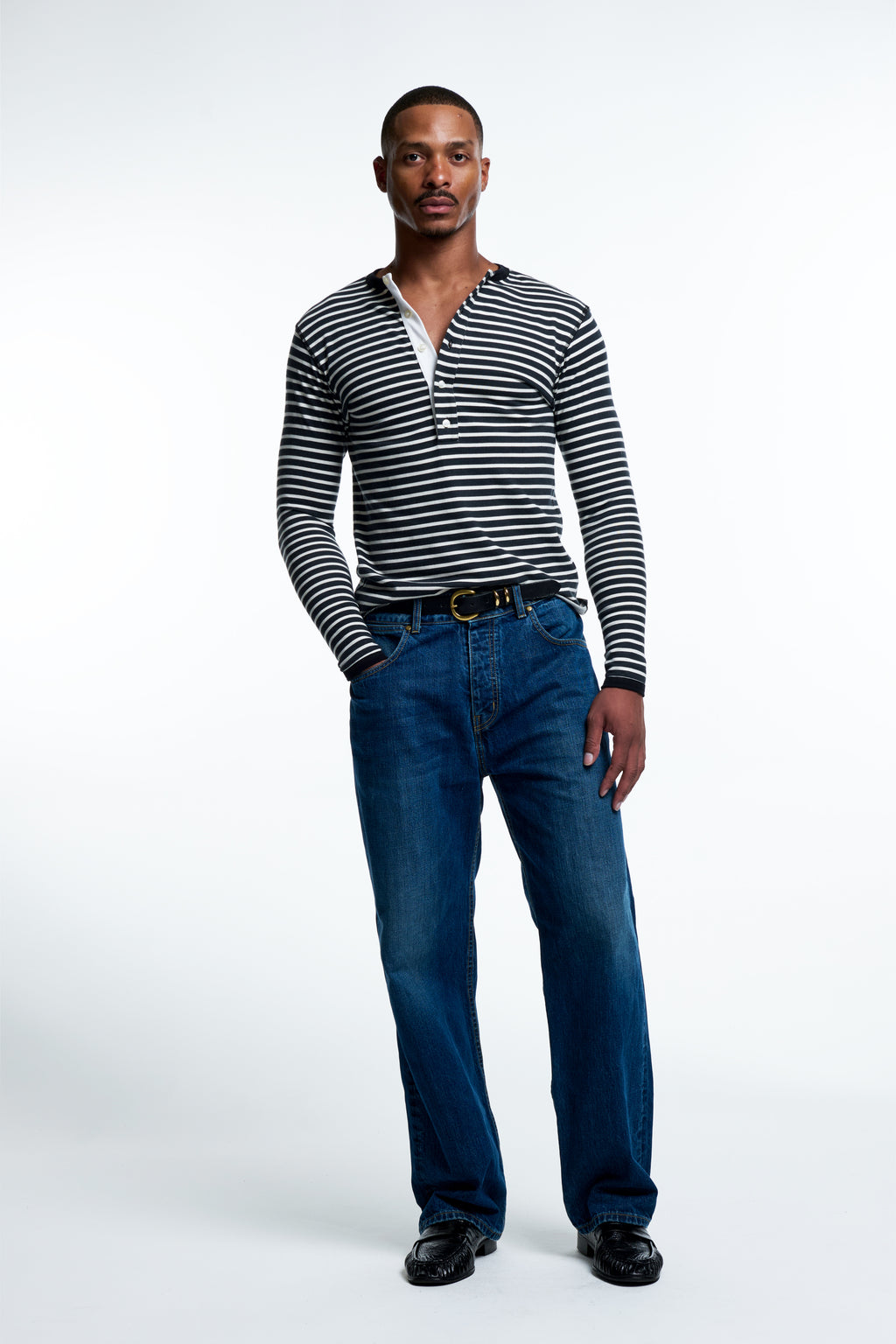 HALF HENLEY SHIRT : STRIPE