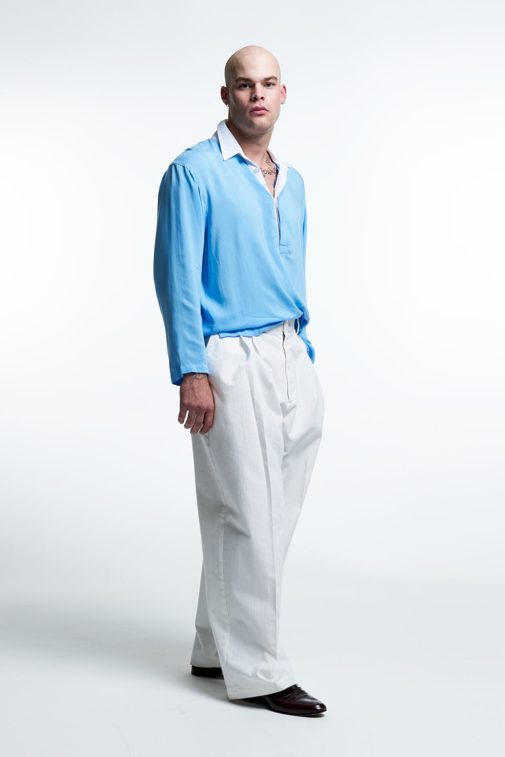 CAMP COLLAR RUGBY SHIRT : LIGHT BLUE