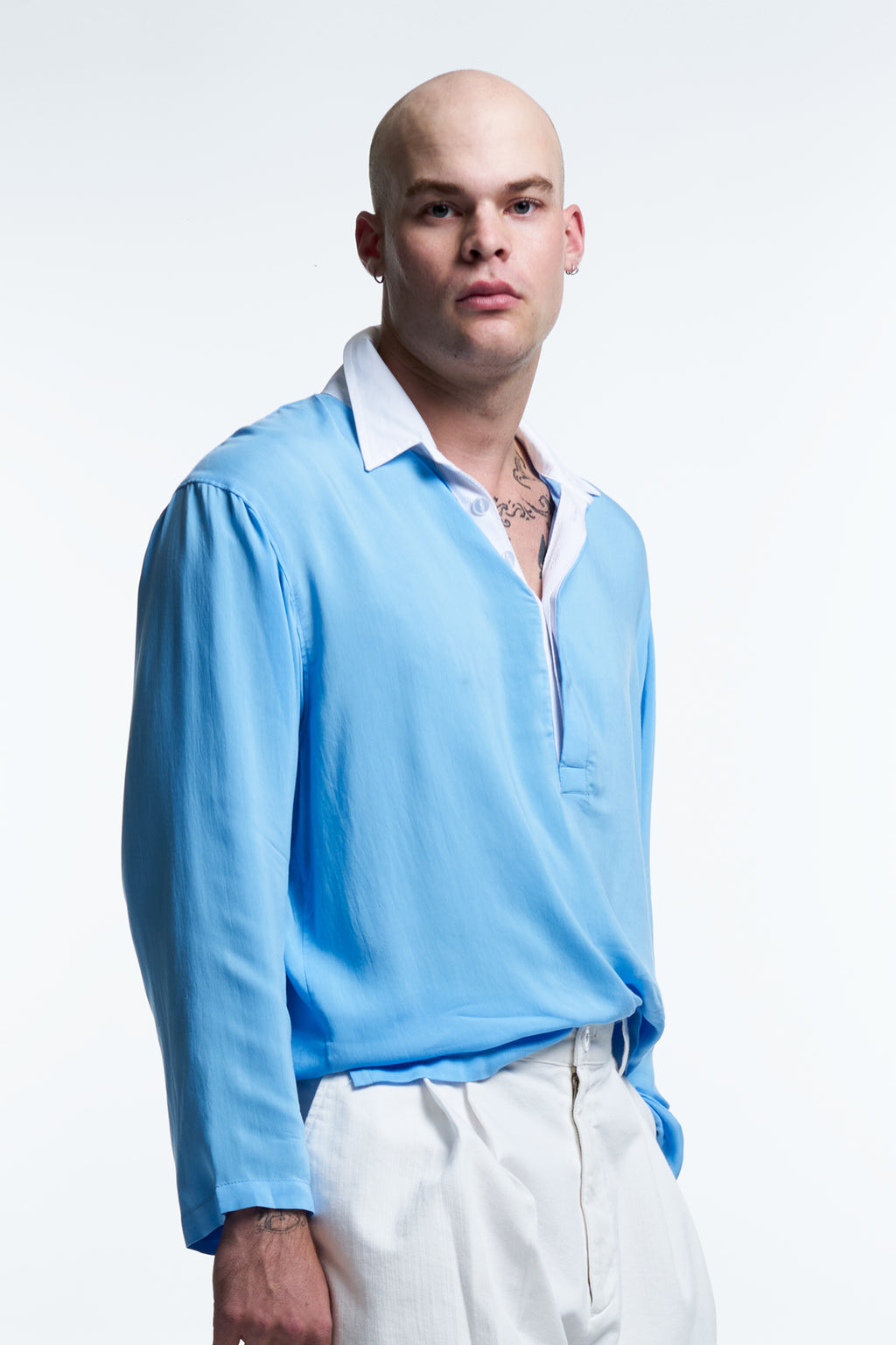 CAMP COLLAR RUGBY SHIRT : LIGHT BLUE