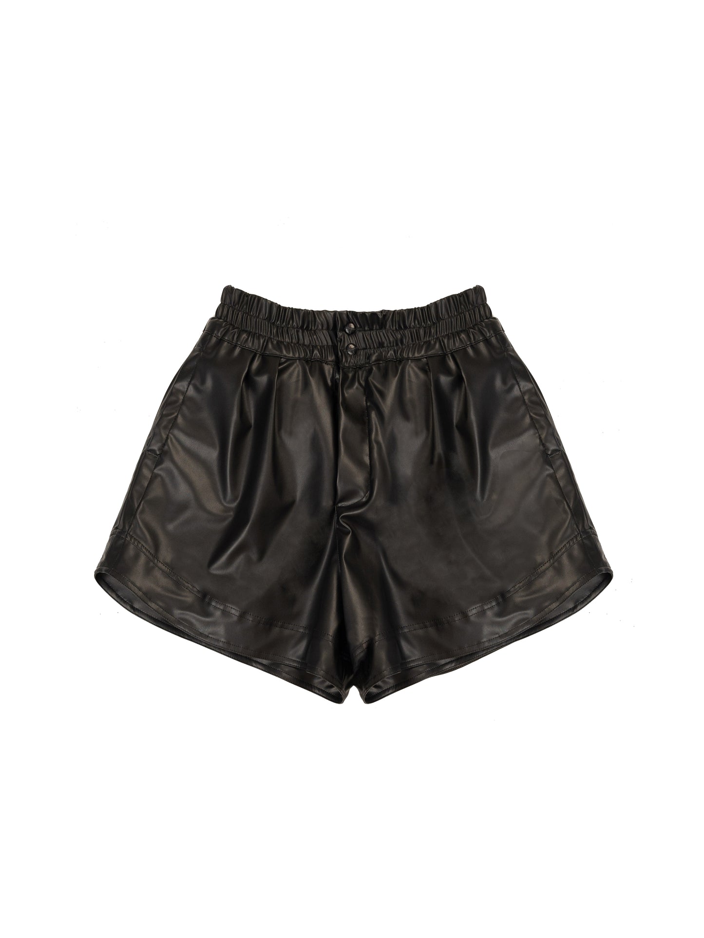 PLEATED TRACK SHORTS : PU BLACK LEATHER