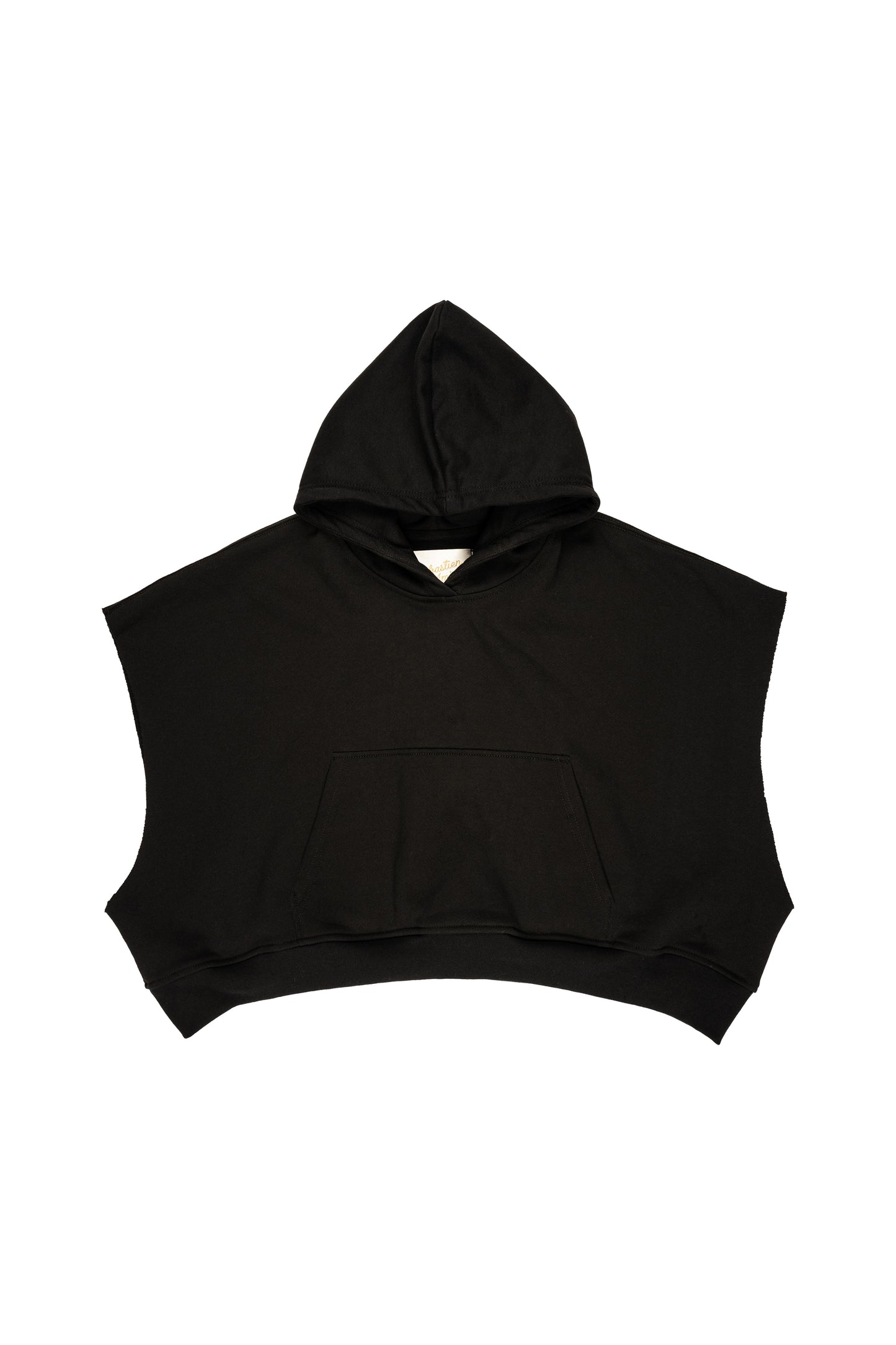SLEEVELESS CROPPED PULLOVER HOODIE : BLACK
