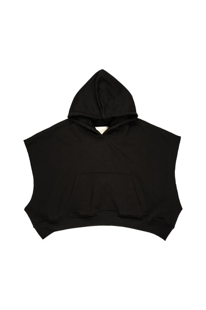 SLEEVELESS CROPPED PULLOVER HOODIE : BLACK