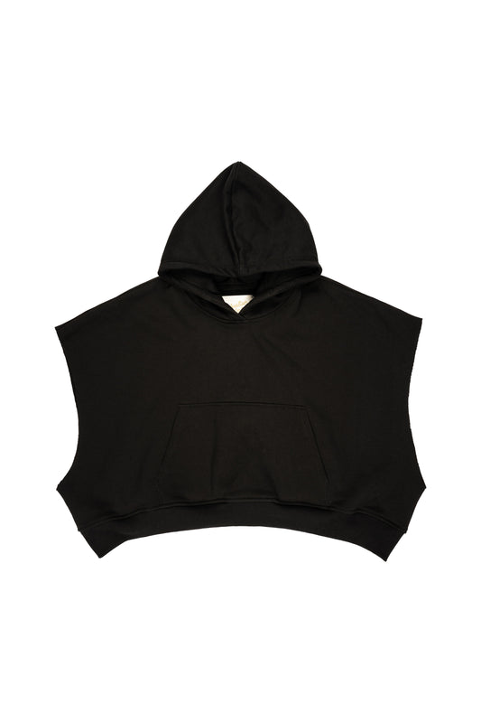 SLEEVELESS CROPPED PULLOVER HOODIE : BLACK