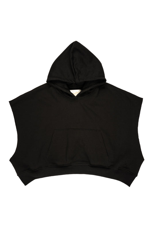 SLEEVELESS CROPPED PULLOVER HOODIE : BLACK