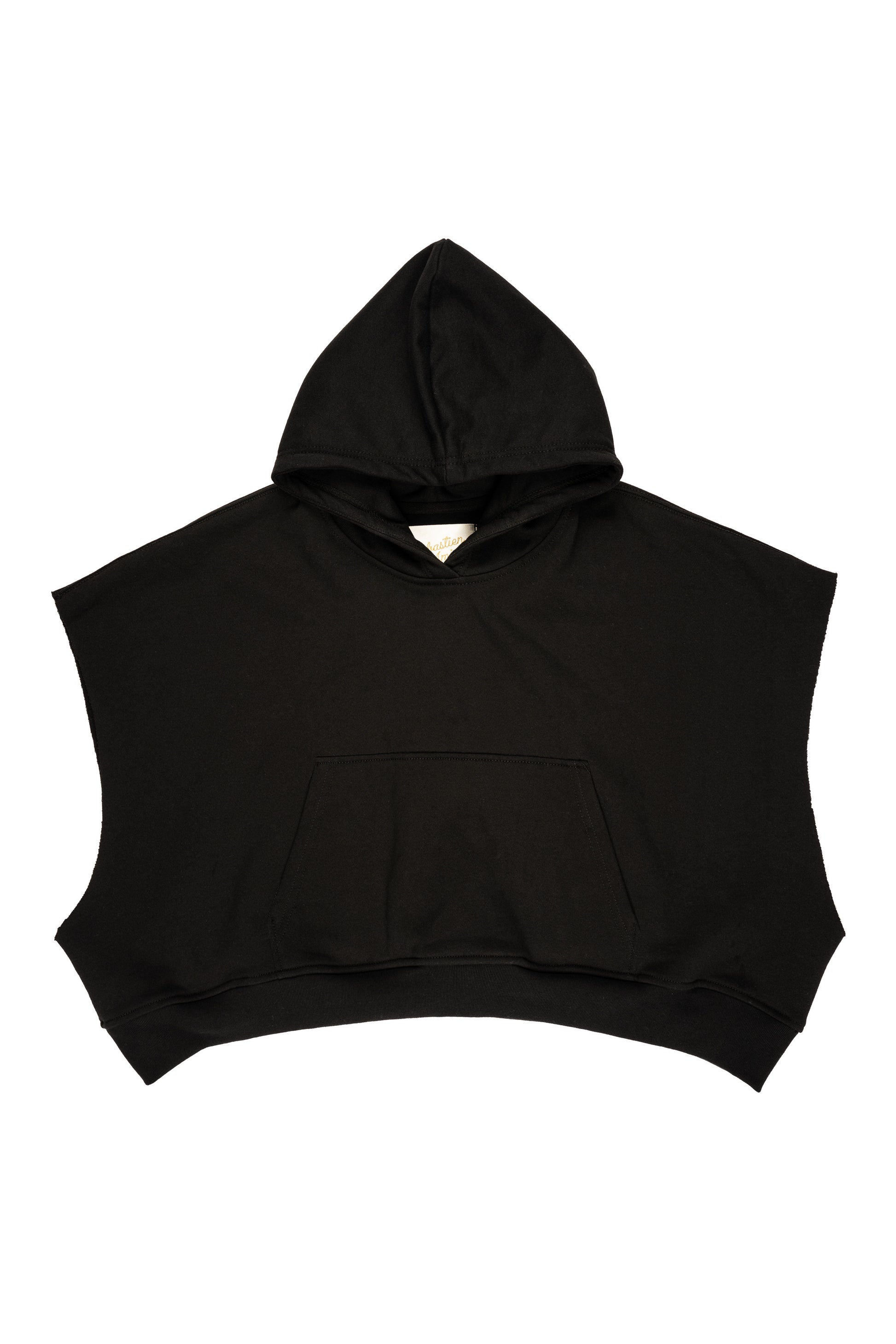 SLEEVELESS CROPPED PULLOVER HOODIE : BLACK