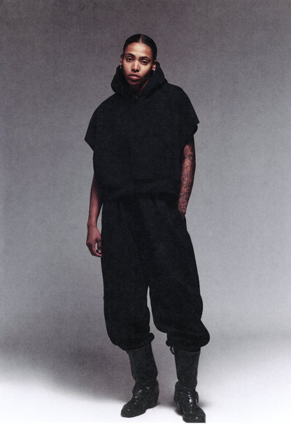 SLEEVELESS CROPPED PULLOVER HOODIE : BLACK
